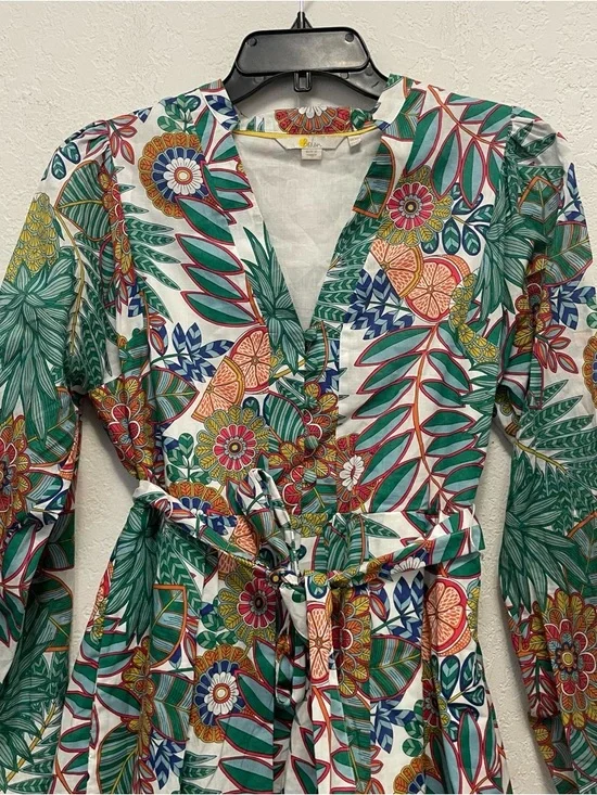 Boden Notch Neck Dress US Size 6P Orchid Petal Passion Bloom Green Floral Tie - Picture 4 of 11